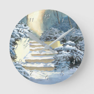 Ronde Escaliers d'hiver couverts dans la neige Horloge r