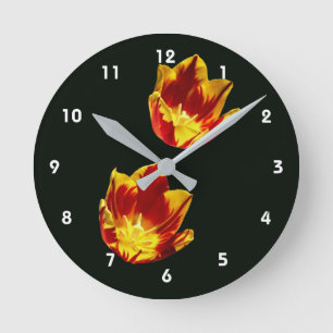 Ronde Fleurs de tulipe feu rond horloge