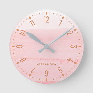 Ronde Glam Faux Rose Gold Look Marble Round Horloge