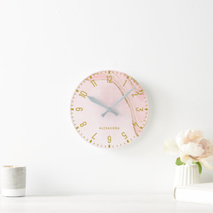 Ronde Glam Faux Rose Gold Look Marble Round Horloge