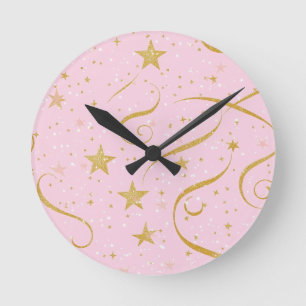 Ronde Heure stellaire - horloge numérique rose et Gold S