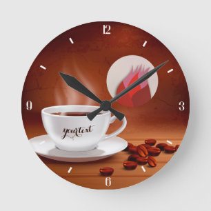 Ronde Horloge à café personnalisée Art mural de café