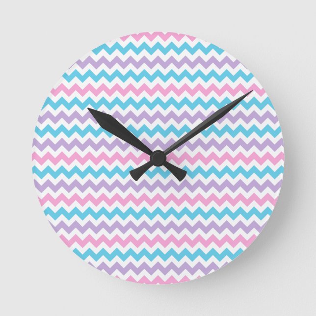 Ronde Horloge À Mur Rond, Turquoise, Rose, Mauve, Blanc  (Recto)