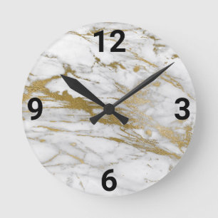 Ronde HORLOGE Abstrait MUR or blanc inspiré du marbre