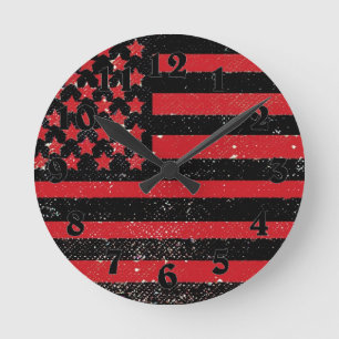 Ronde Horloge américaine noire rouge grunge