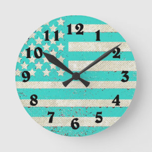 Ronde Horloge américaine turquoise grunge