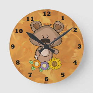 Ronde Horloge automnale de l'ours volumineux personnalis