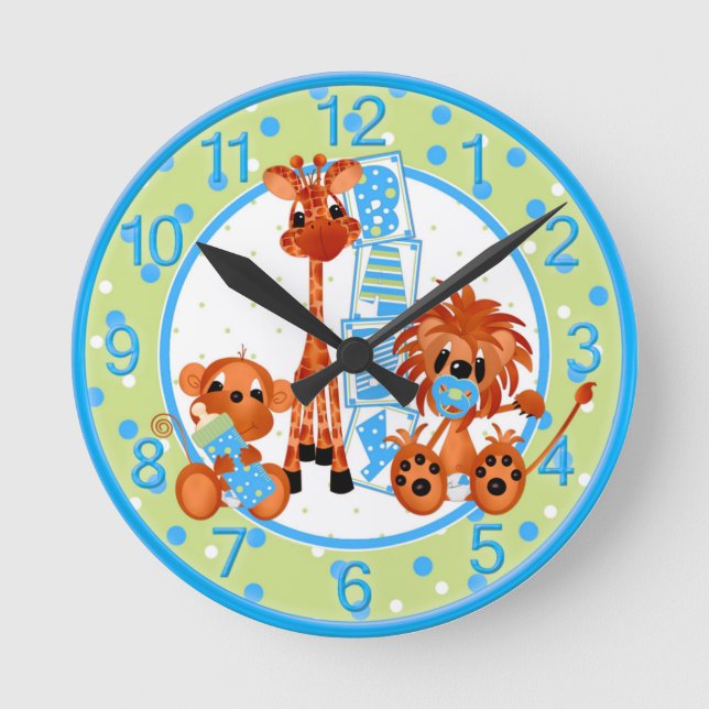 Ronde Horloge bébé Jungle Bleue (Recto)