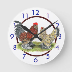 Ronde Horloge bleue de coqs nains de Mille Fleur