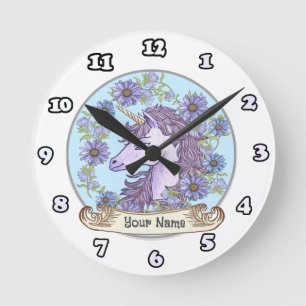 Ronde horloge Blue Daisy Unicorn