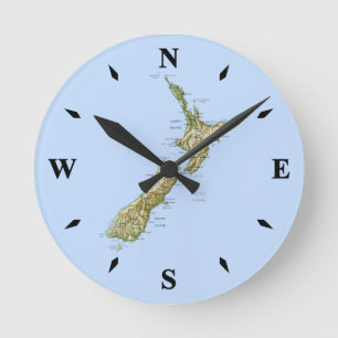Ronde Horloge Carte Nouvelle-Zélande