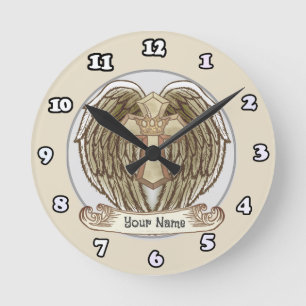 Ronde Horloge chrétienne à couronne croisée d'ailes