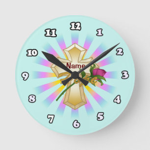 Ronde Horloge croix chrétienne Hope Rose