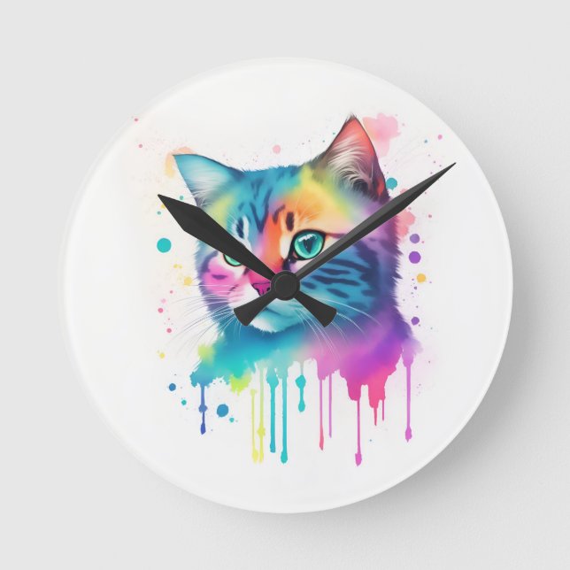 Ronde Horloge d'art de chat coloré (Recto)