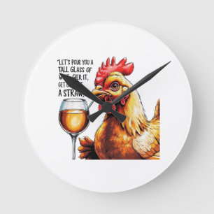 Ronde Horloge D'Art Du Vin De Poulet Sassy