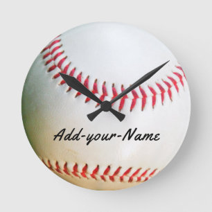 Ronde horloge de baseball blanc ajouter votre nom