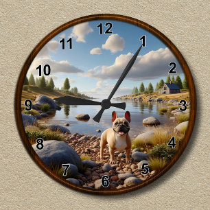 Ronde Horloge de Bulldog Français Heureux Personnalisabl