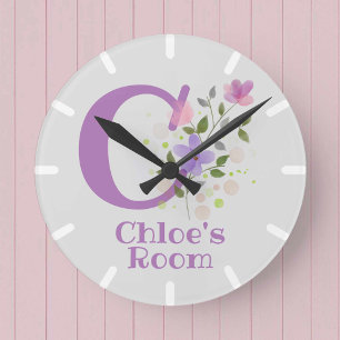 Ronde Horloge de chambre d'enfant avec le nom Chloé