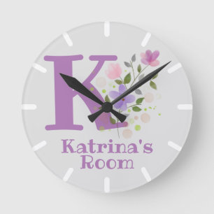 Ronde Horloge de chambre d'enfant avec nom et initiale