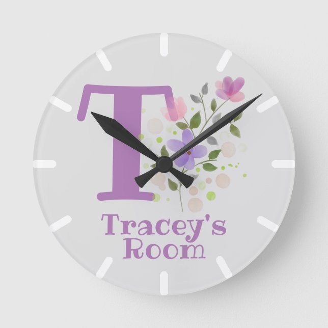 Ronde Horloge de chambre pour enfants avec nom et initia (Recto)