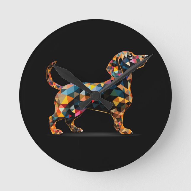 Ronde Horloge de Chien Dachshund, Noir De Néon (Recto)