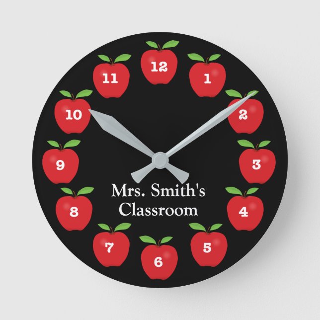 Ronde Horloge de classe avec pommes en noir (Recto)