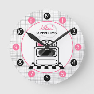 Ronde Horloge de cuisine personnalisée rétro par