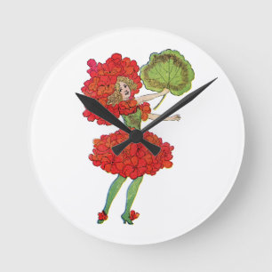 Ronde horloge de fleur de géranium rouge