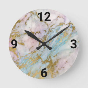 Ronde HORLOGE DE MUR Bleu rose inspirée du marbre Abstra