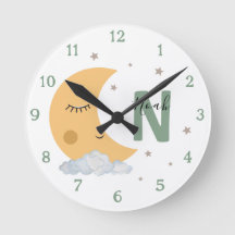 Horloge de nurserie personnalisée vert sauge lune