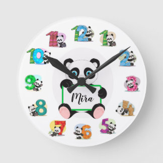 Ronde Horloge de panda de pépinière personnalisée