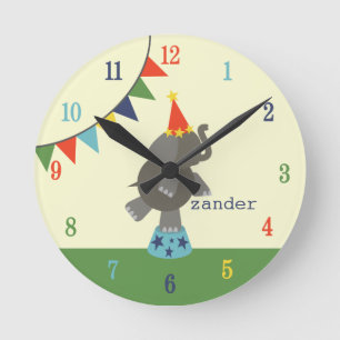 Ronde Horloge des éléphants et drapeaux de cirque (bleu