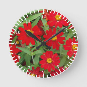 Ronde Horloge des fleurs rouges et jaunes