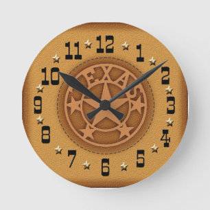 Ronde Horloge en cuir marquée d'étoile de Texas