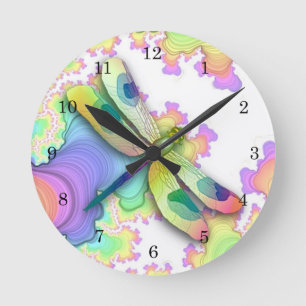 Ronde Horloge en pastel de libellule