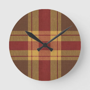 Ronde Horloge en tissu faux carreaux d'automne