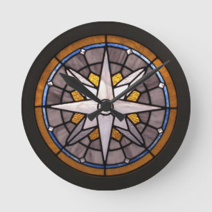 Ronde Horloge en verre souillé de rose de boussole