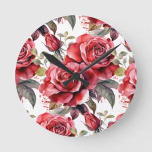 Ronde Horloge florale Fleurs Roses Rouges Chic