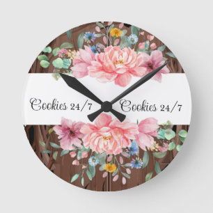 Ronde Horloge Florale rose pastel