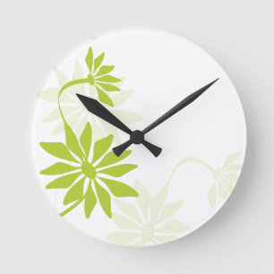 Ronde Horloge florale verte de chaux amusante