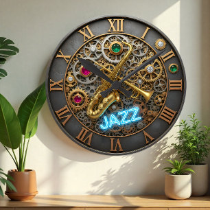 Ronde Horloge Jazz, Lumière Néon, Trompette, Saxophone