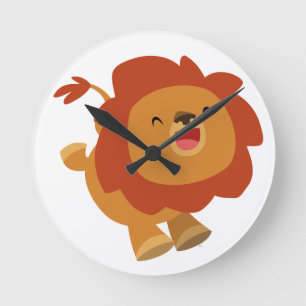 Ronde Horloge Lion de Dessin Animé Jouant