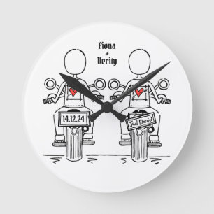 Ronde Horloge Mariage de motocyclette à deux mariées sur