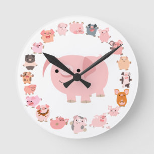 Ronde Horloge mignonne de mandala de porcs de bande