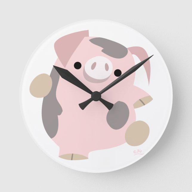 Ronde Horloge mignonne de porc de danse de bande (Recto)