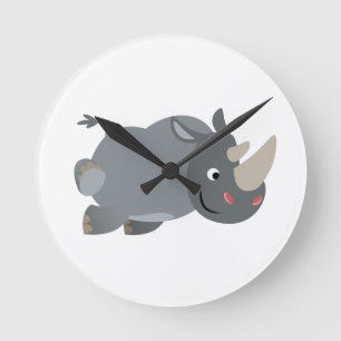 Ronde Horloge mignonne du mur du rhinocéros de chargemen