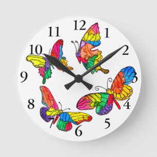 Ronde Horloge mignonne et colorée de papillon