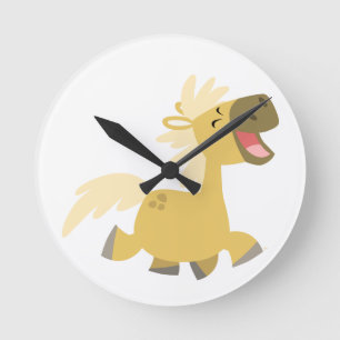 Ronde Horloge mignonne riant caricature Pony