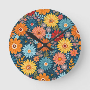 Ronde horloge motif à fleurs