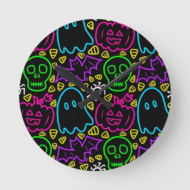 Ronde Horloge Neon Halloween (Recto)